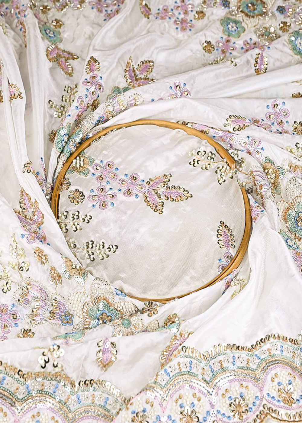 White-Dyeable-Silk-Fabric-With-All-Over-Katdana,-Zari,-Multi-Colour-Sequins-And-Bead-Work-With-One-Side-Border-21184-close-view