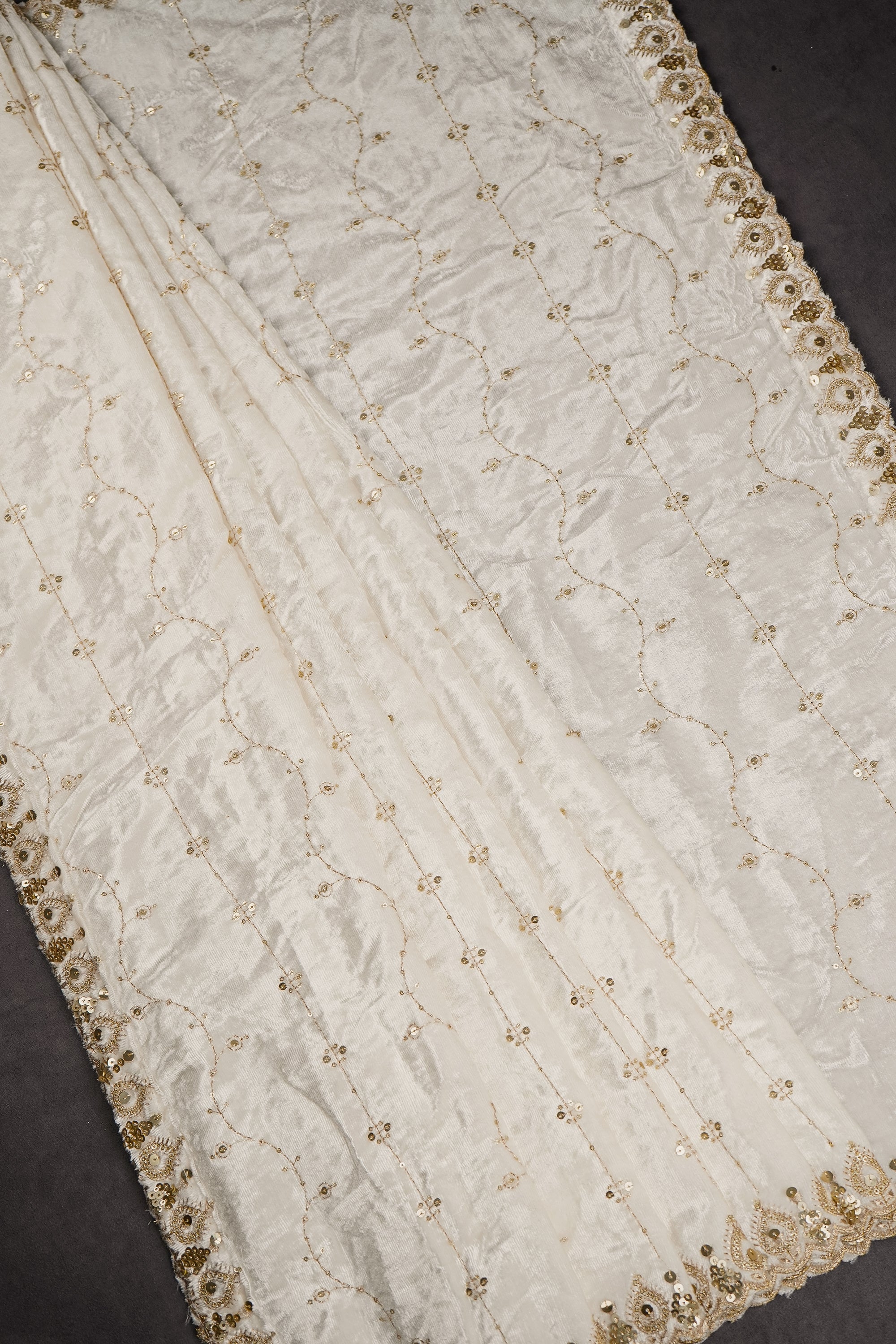 White Velvet Dupatta With All Over Zari And Sequins Work 21204