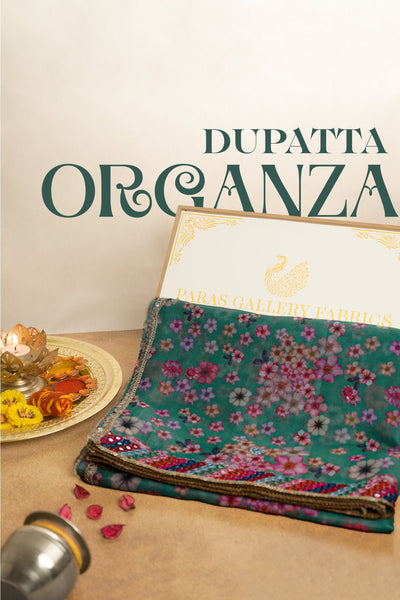 White Dyeable Organza Dupatta With All Over Thread, Sequins And Faux Mirror Work 21222