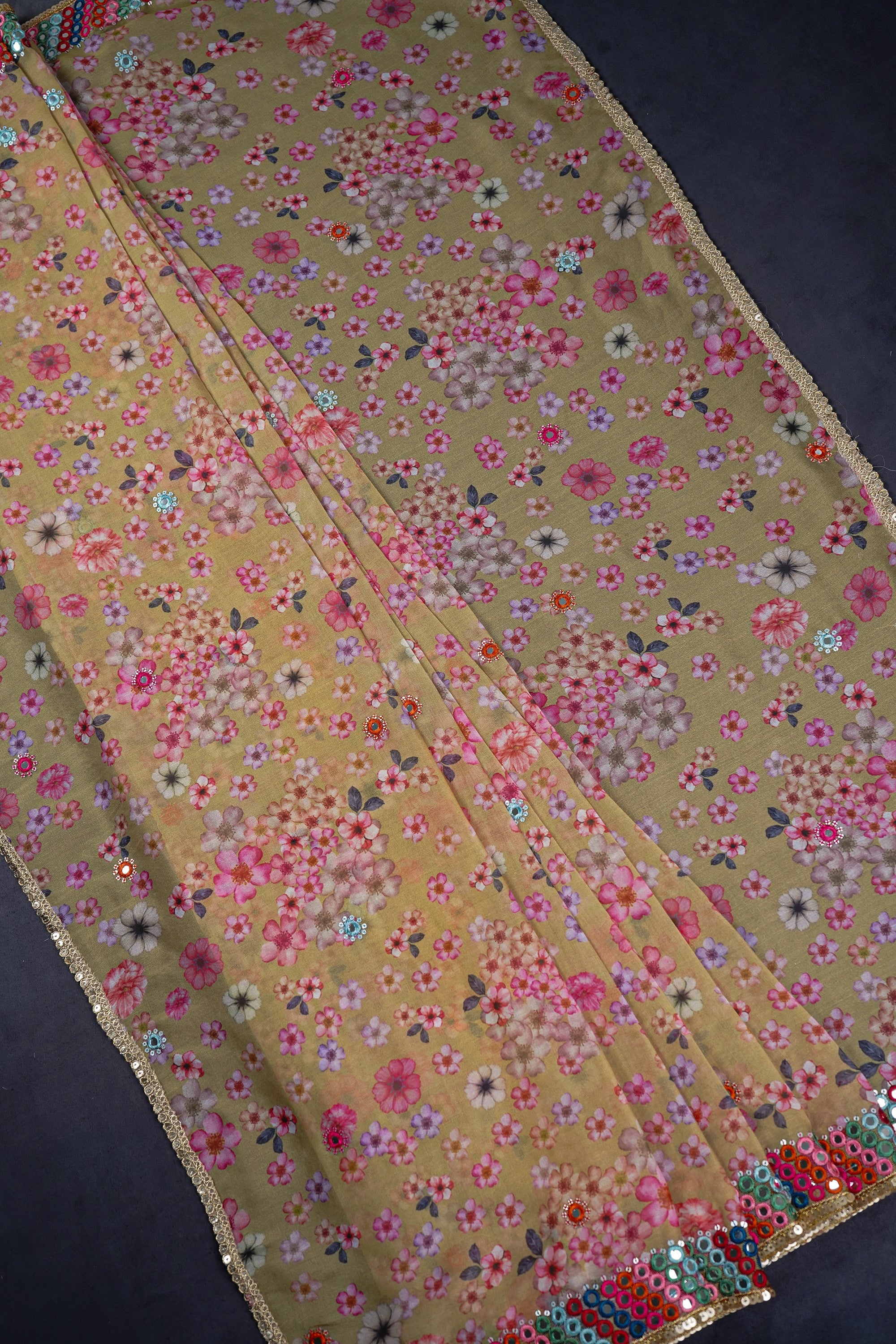 White Dyeable Organza Dupatta With All Over Thread, Sequins And Faux Mirror Work 21224