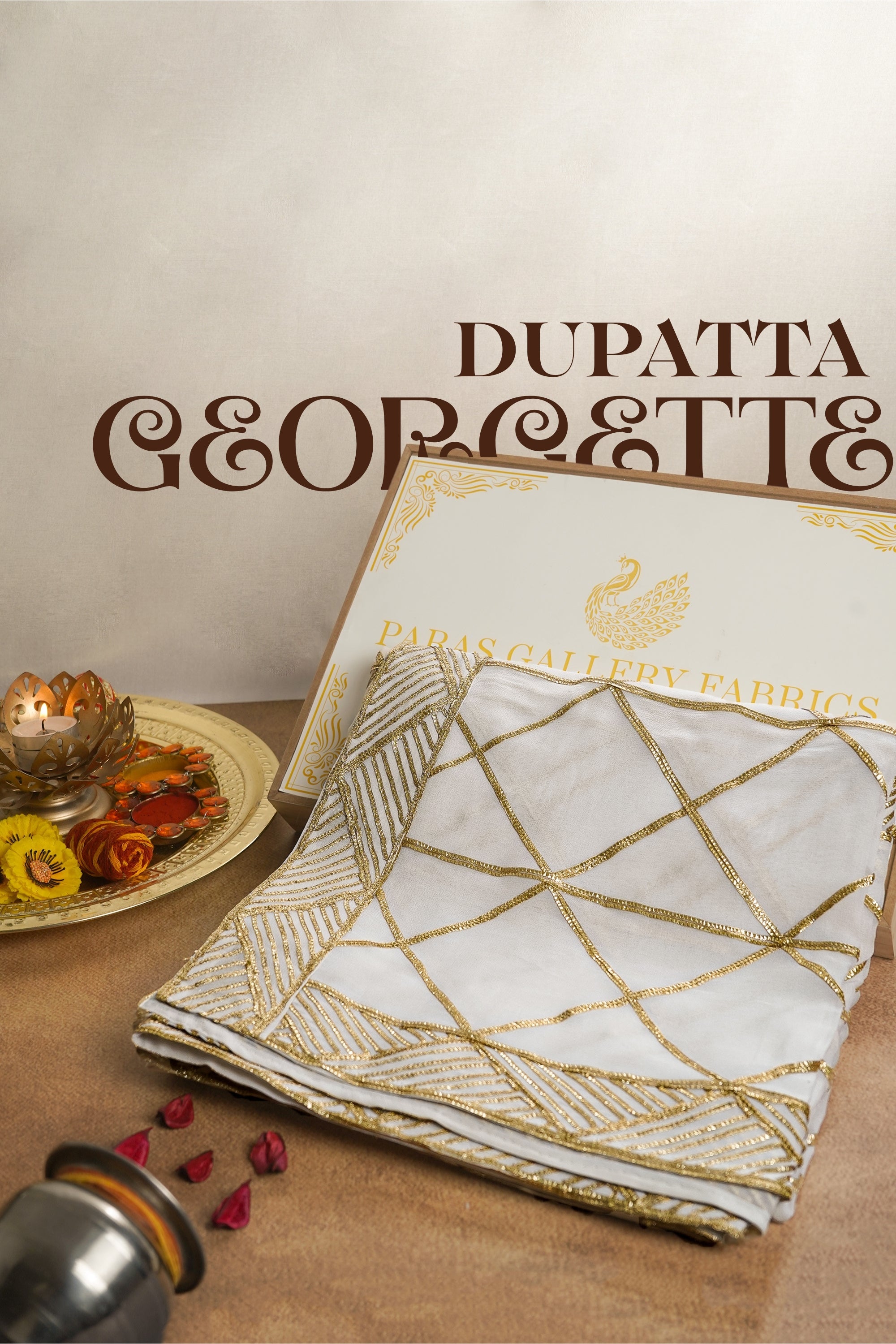 White Dyeable Georgette Dupatta With All Over Sequins Work 12232