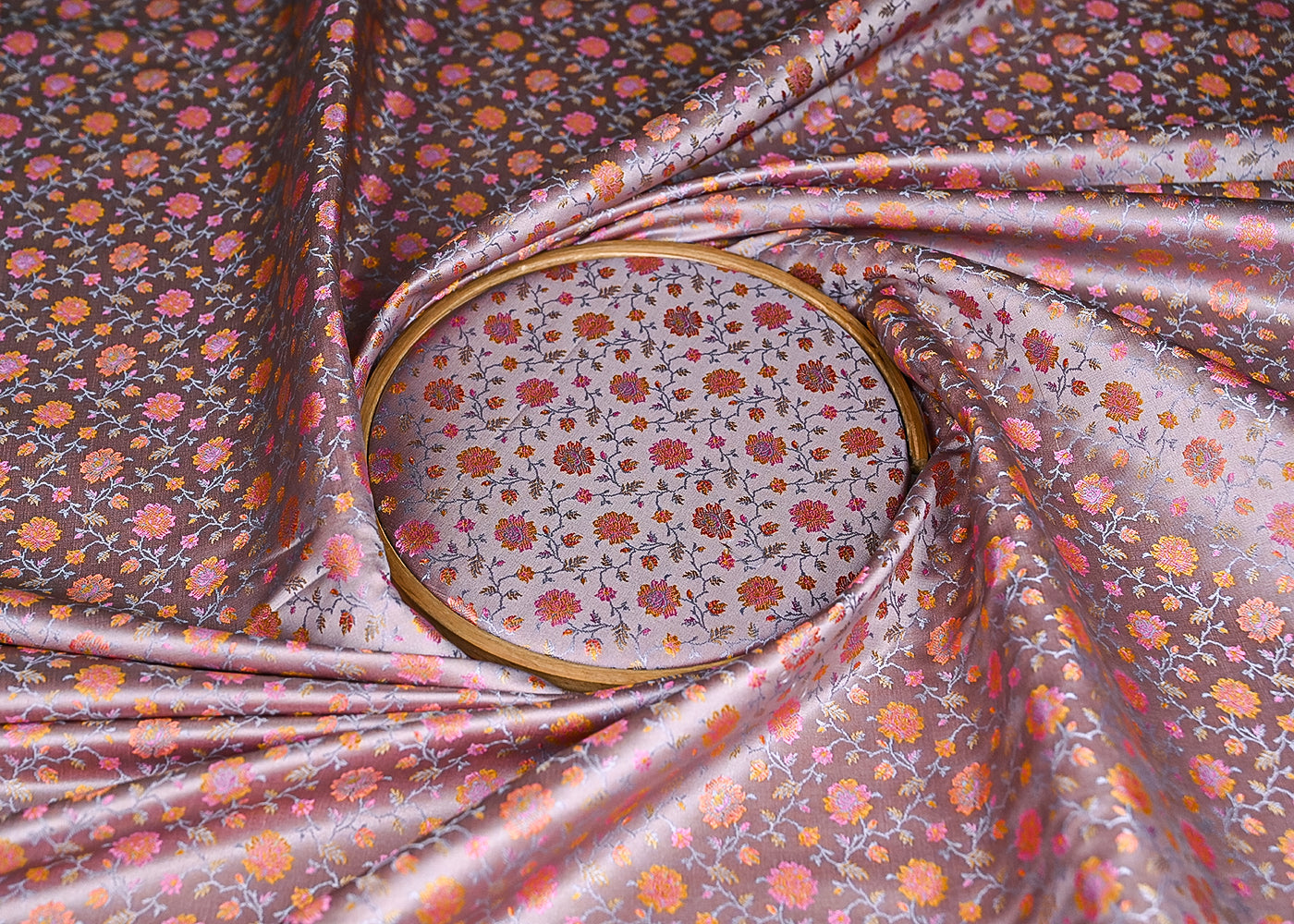 Grey Banarasi Brocade Fabric With All Over Thread And Zari Handloom 21251