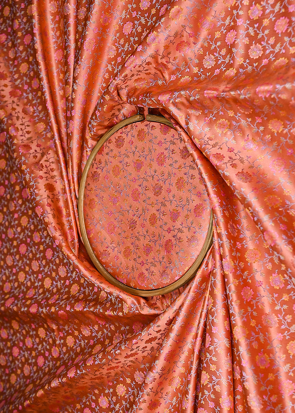Dark-Peach-Banarasi-Brocade-Fabric-With-All-Over-Thread-And-Zari-Handloom-21252-close-view