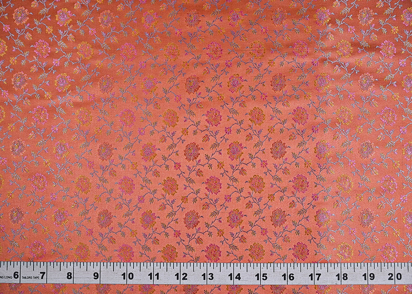 Dark Peach Banarasi Brocade Fabric With All Over Thread And Zari Handloom 21252