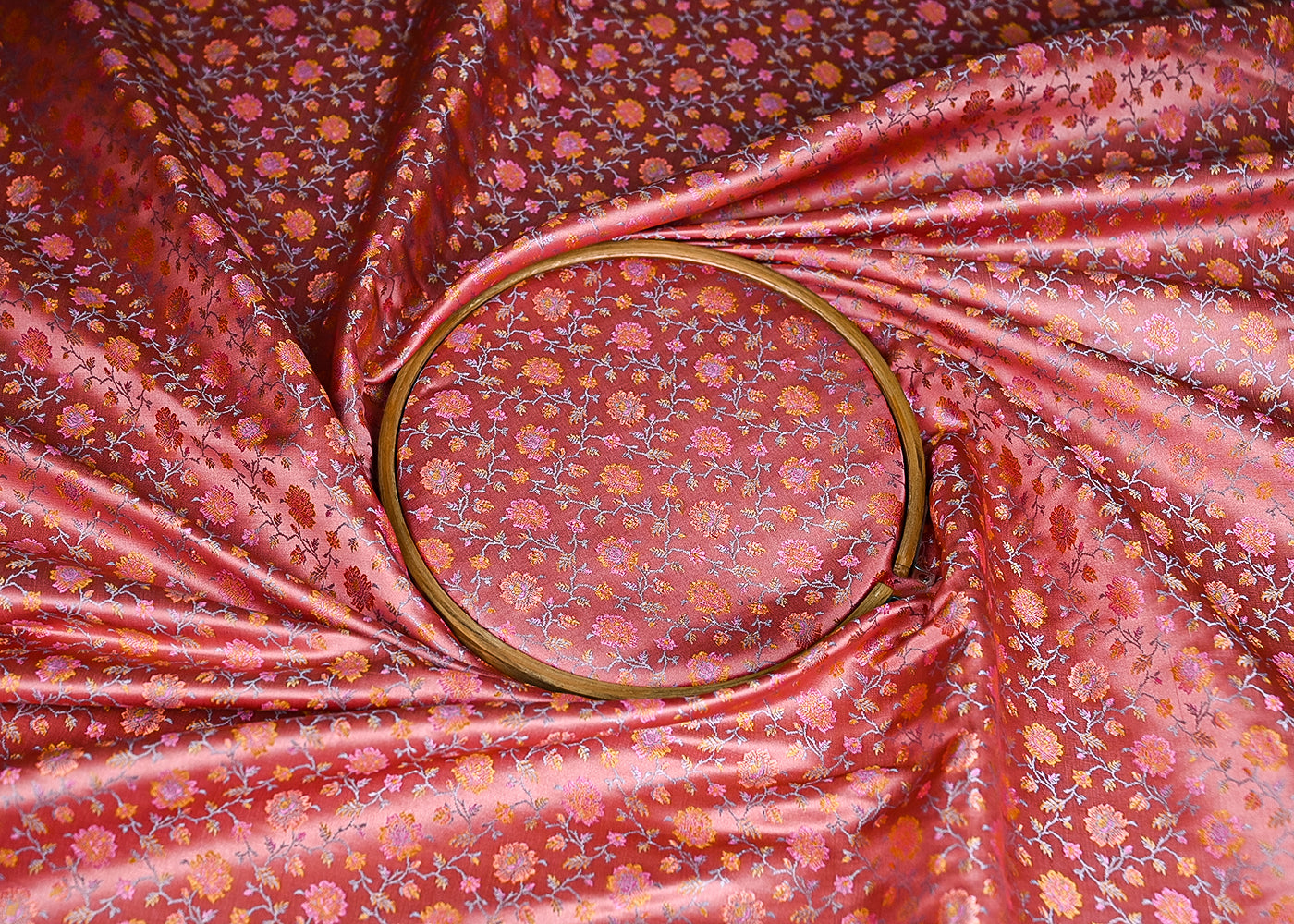 Baby Pink Banarasi Brocade Fabric With All Over Thread And Zari Handloom 21254