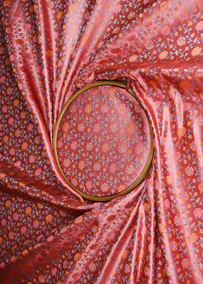 Baby Pink Banarasi Brocade Fabric With All Over Thread And Zari Handloom 21254
