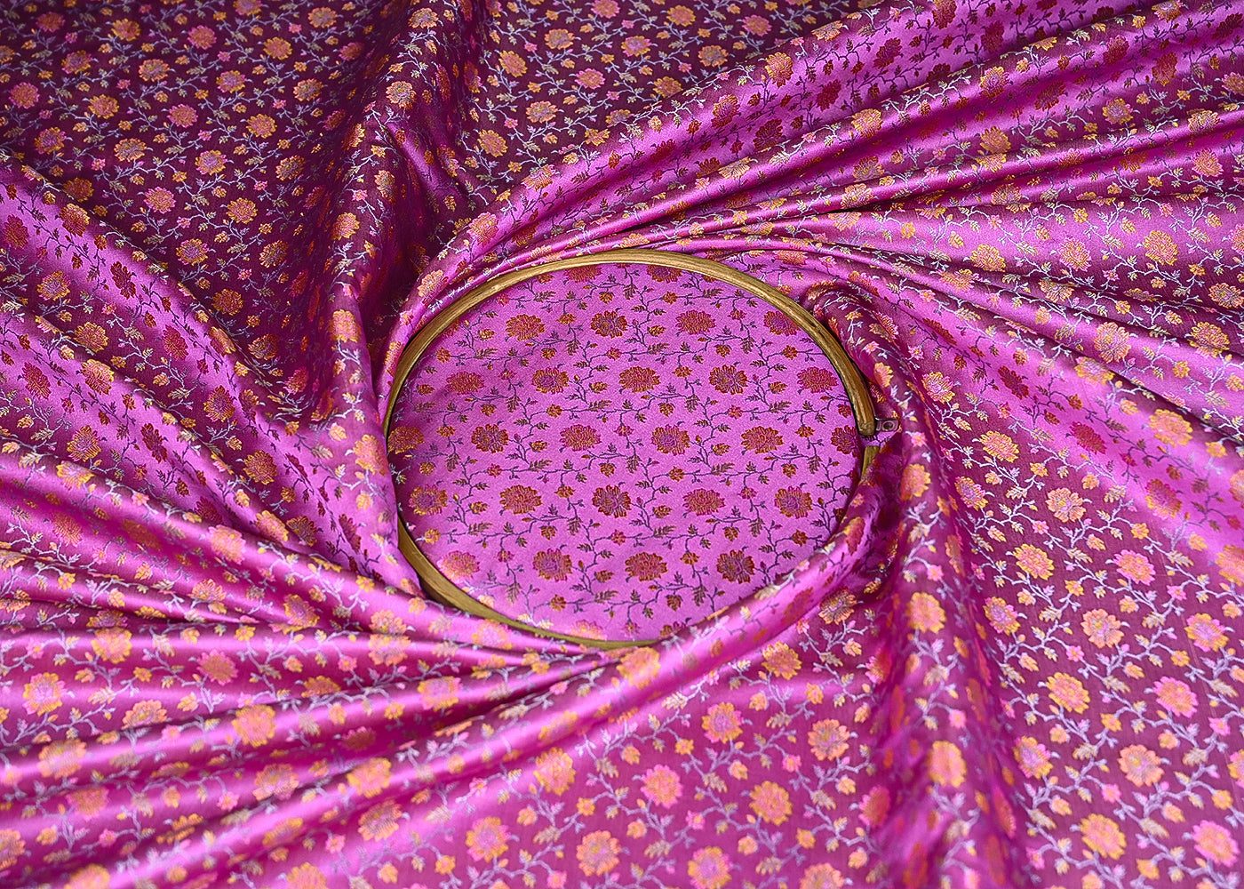 Dark Lavender Banarasi Brocade Fabric With All Over Thread And Zari Handloom 21255