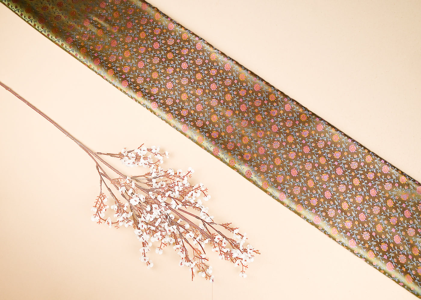 Pista Green Banarasi Brocade Fabric With All Over Thread And Zari Handloom 21257