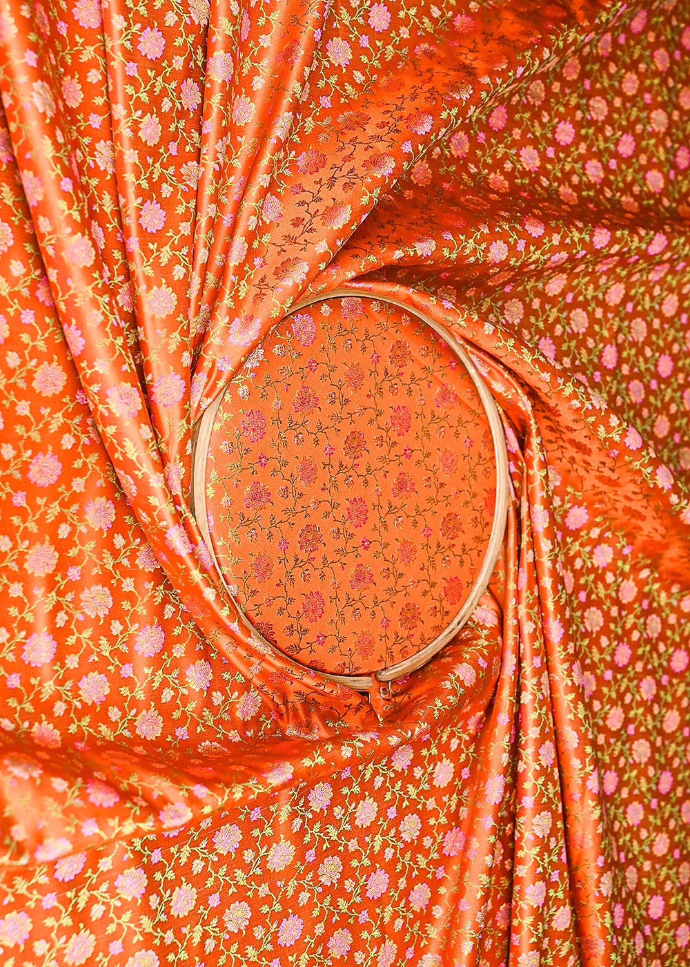 Orange-Banarasi-Brocade-Fabric-With-All-Over-Thread-And-Zari-Handloom-21258-close-view