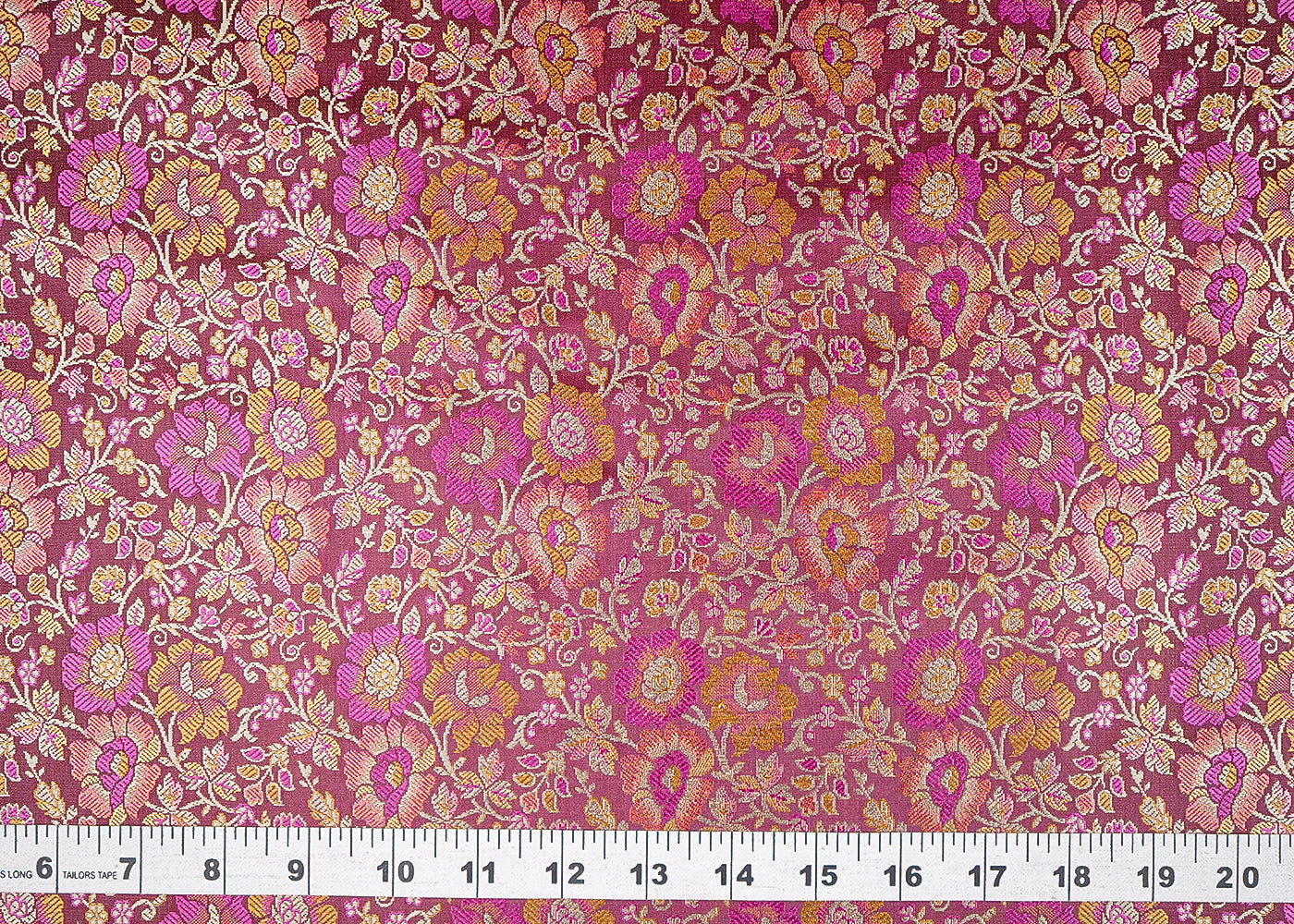 Maroon Banarasi Brocade Fabric With All Over Thread And Zari Handloom 21261