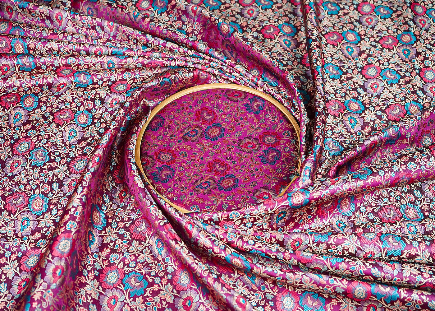 Dark Purple Banarasi Brocade Fabric With All Over Thread And Zari Handloom 21263