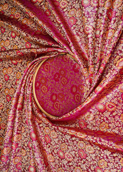 Purple Banarasi Brocade Fabric With All Over Thread And Zari Handloom 21264