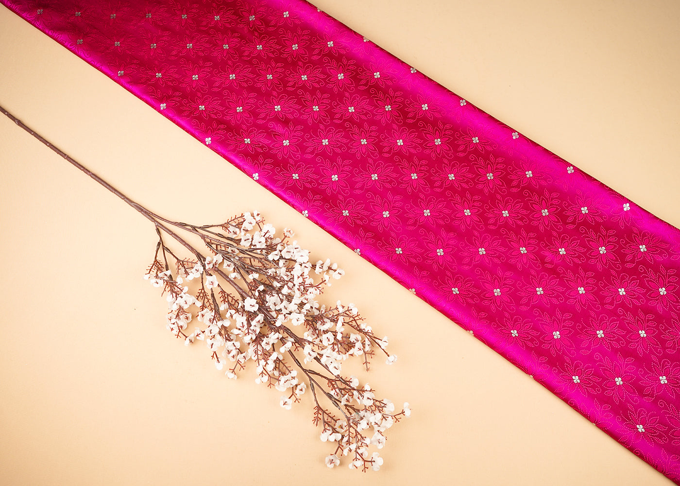 Pink Banarasi Brocade Fabric With All Over Thread And Zari Handloom 21268