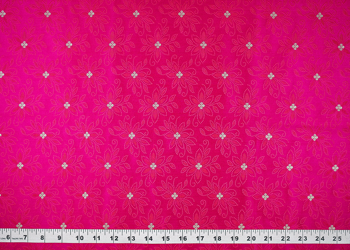 Pink Banarasi Brocade Fabric With All Over Thread And Zari Handloom 21268
