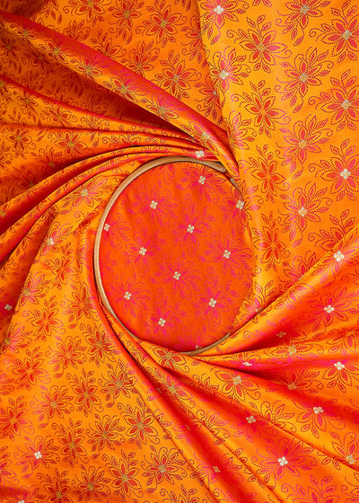 Mustard Banarasi Brocade Fabric With All Over Thread And Zari Handloom 21270