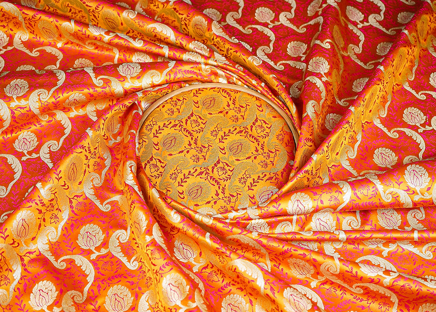 Mustard Banarasi Brocade Fabric With All Over Thread And Zari Handloom 21277