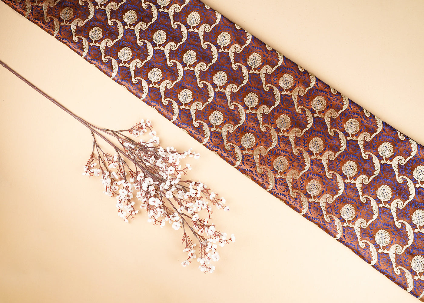 Light Brown Banarasi Brocade Fabric With All Over Thread And Zari Handloom 21278