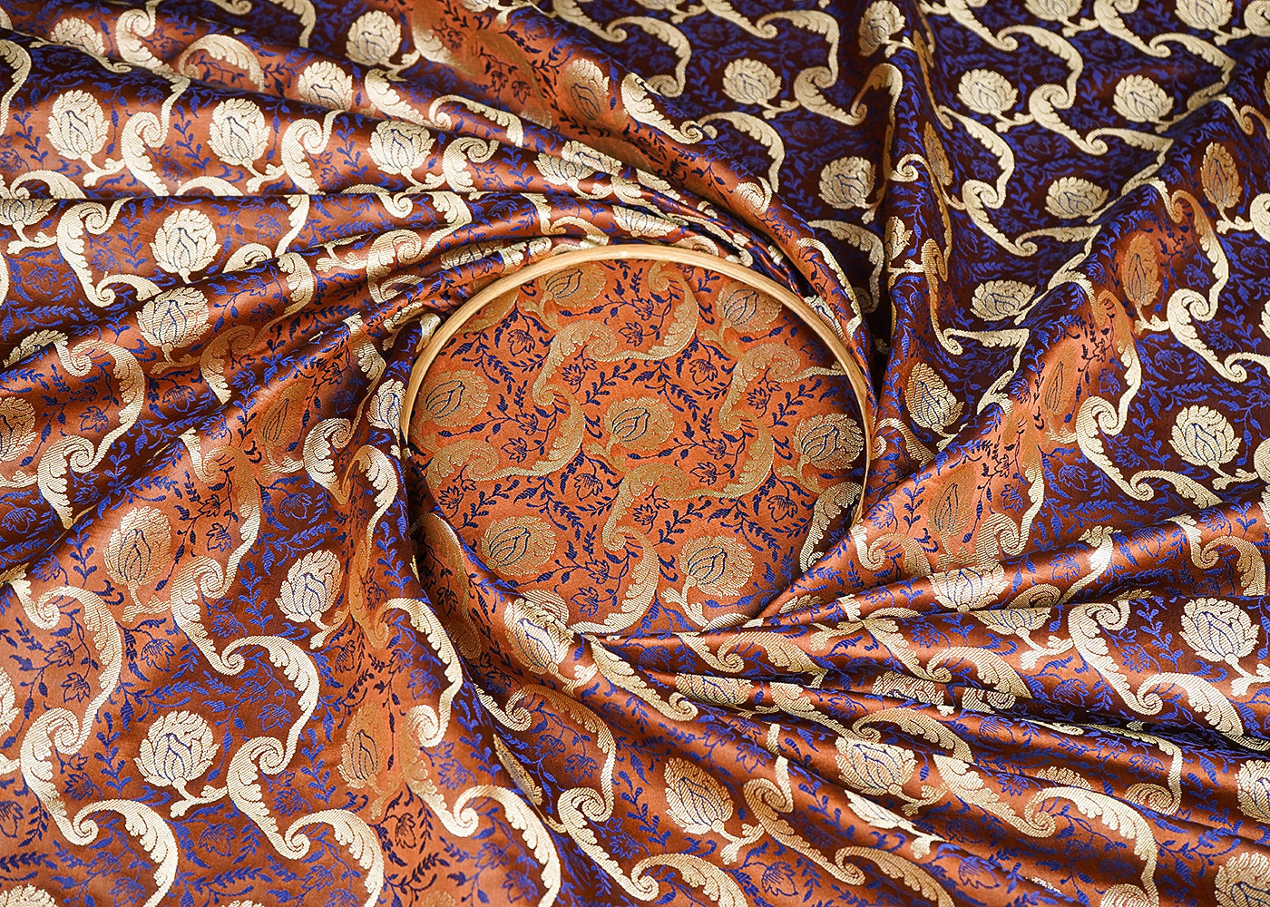 Light Brown Banarasi Brocade Fabric With All Over Thread And Zari Handloom 21278