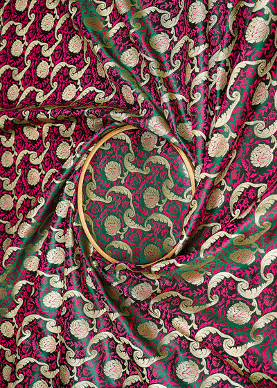 Dark Green Banarasi Brocade Fabric With All Over Thread And Zari Handloom 21279