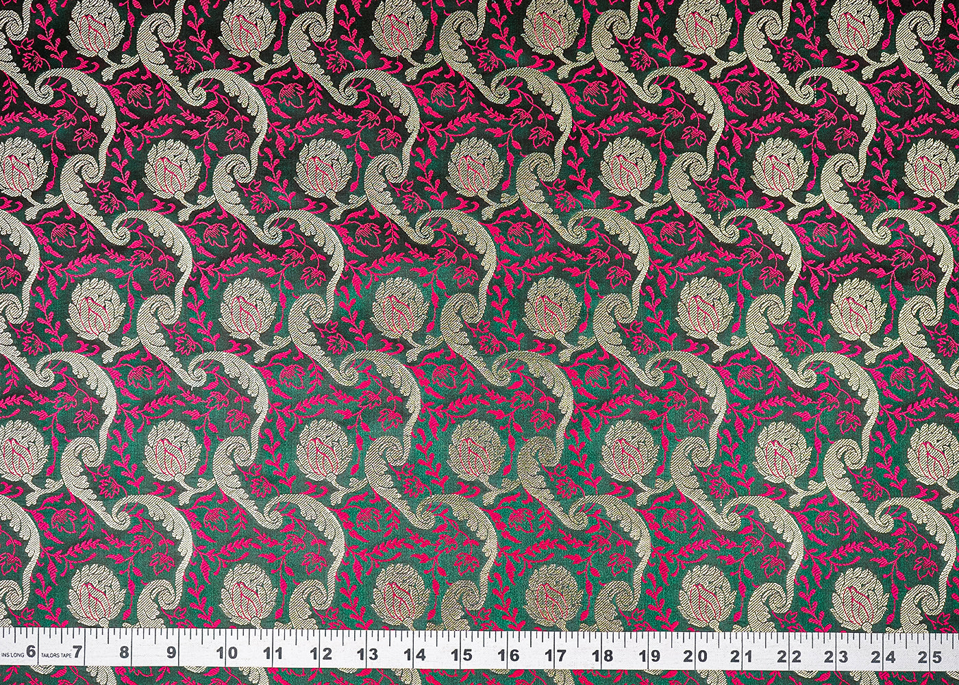 Dark Green Banarasi Brocade Fabric With All Over Thread And Zari Handloom 21279