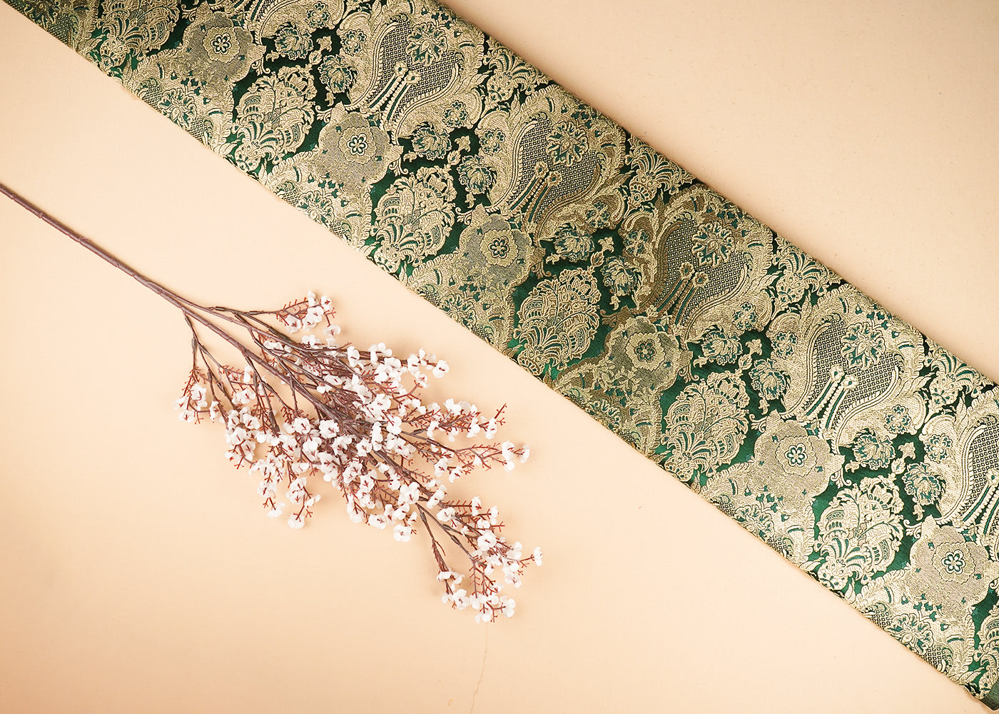 Dark Green Banarasi Brocade Fabric With All Over Thread And Zari Handloom 21281