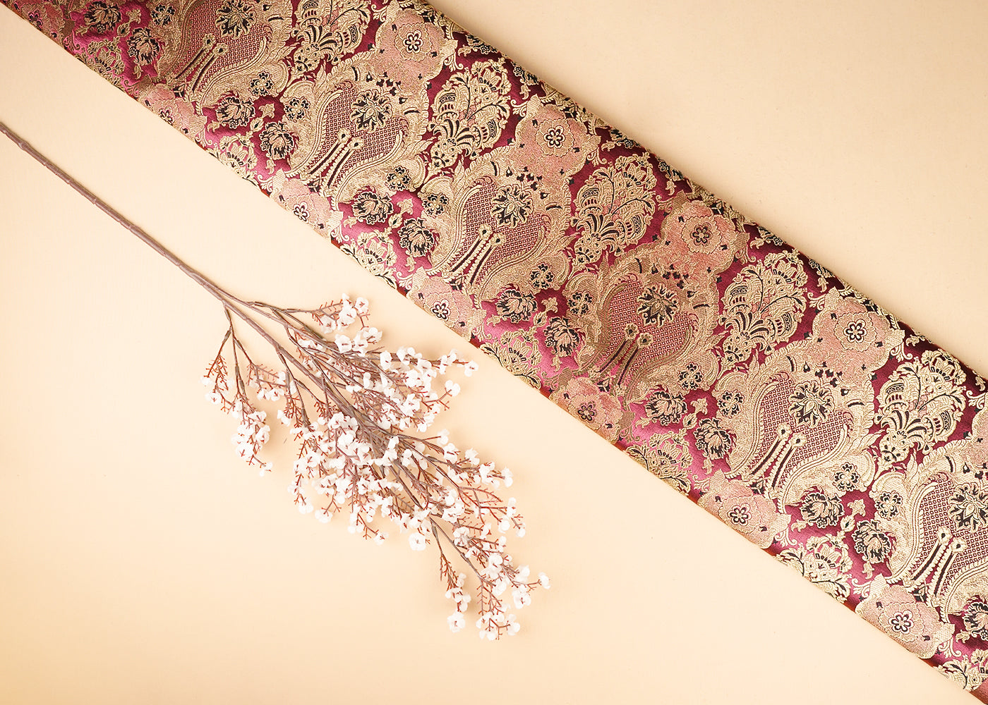 Mauve Banarasi Brocade Fabric With All Over Thread And Zari Handloom 21282