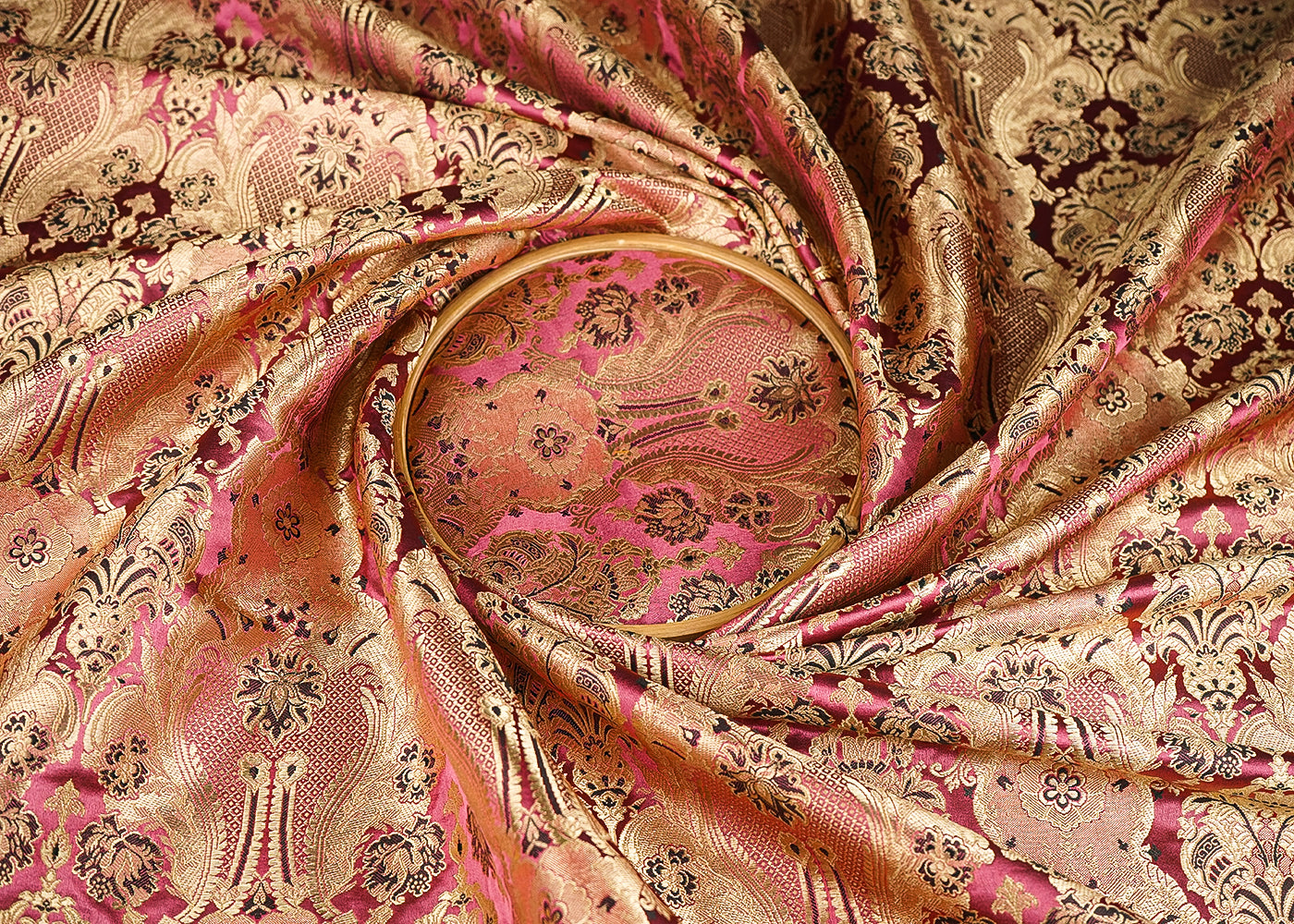 Mauve Banarasi Brocade Fabric With All Over Thread And Zari Handloom 21282