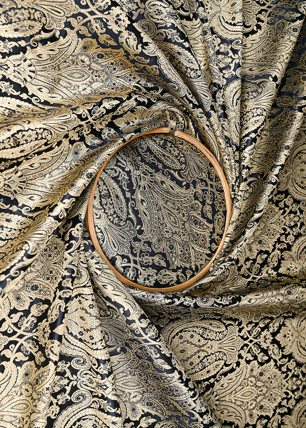 Black-Banarasi-Brocade-Fabric-With-All-Over-Golden-Zari-Handloom-21285-close-view