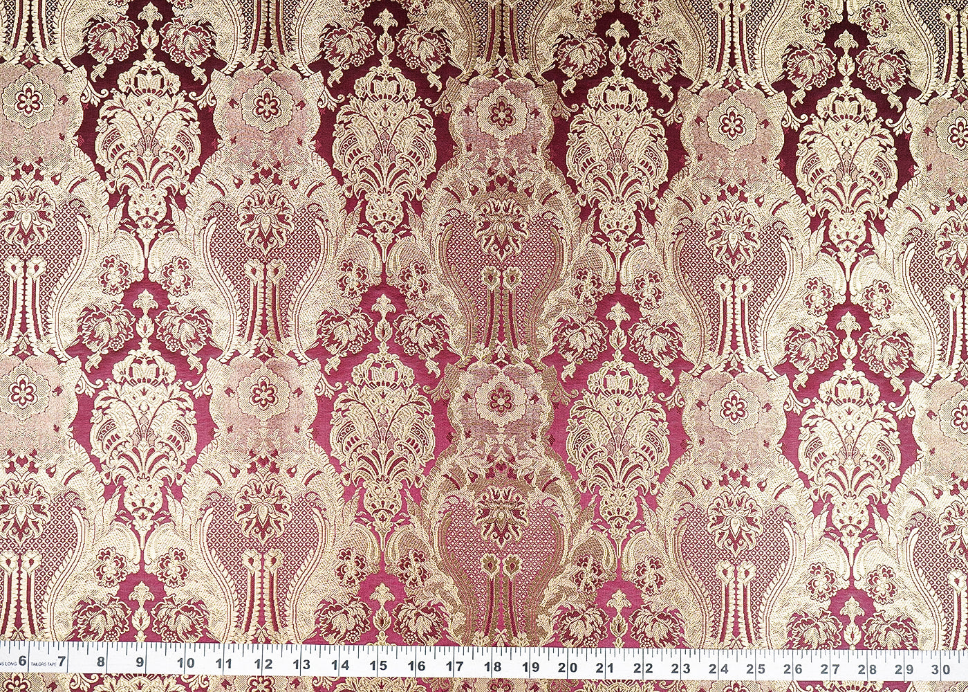 Wine Banarasi Brocade Fabric With All Over Thread And Zari Handloom 21288