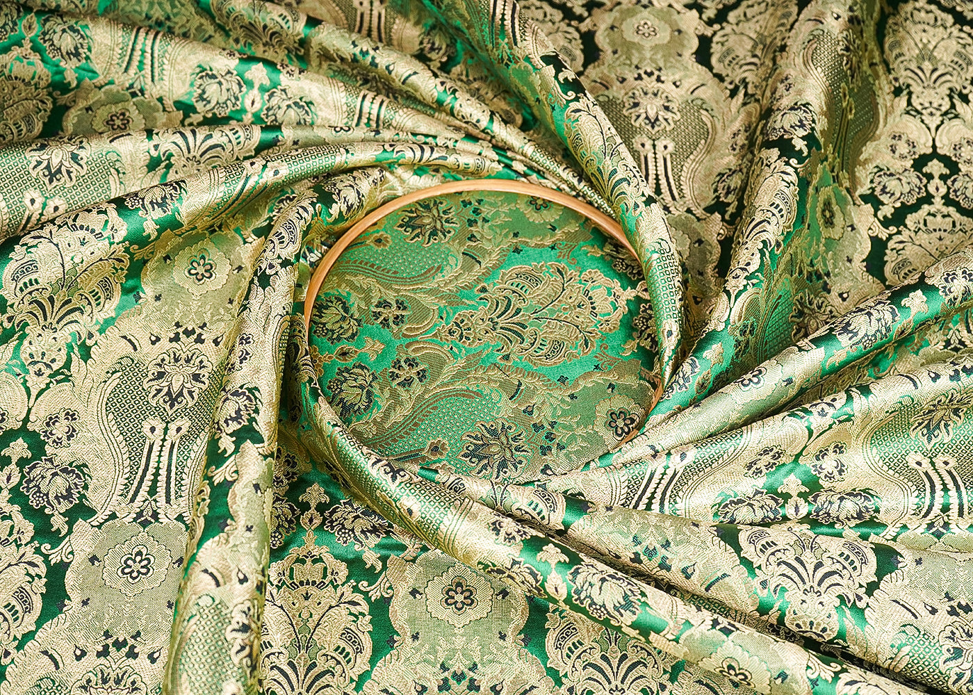 Light Green Banarasi Brocade Fabric With All Over Thread And Zari Handloom 21289