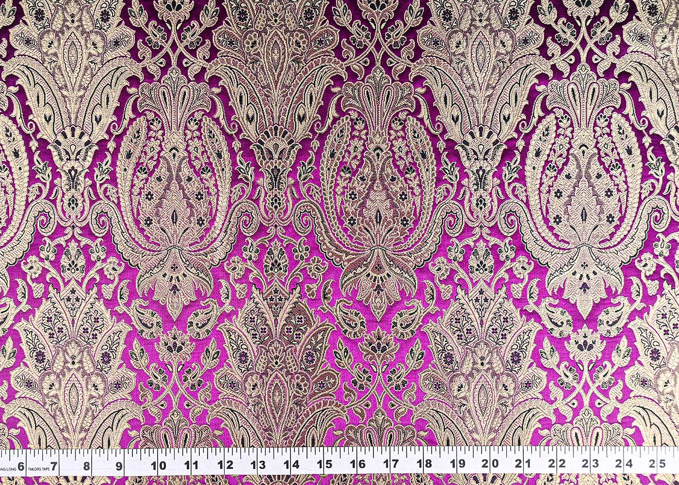 Purple Banarasi Brocade Fabric With All Over Golden Zari Handloom 21290