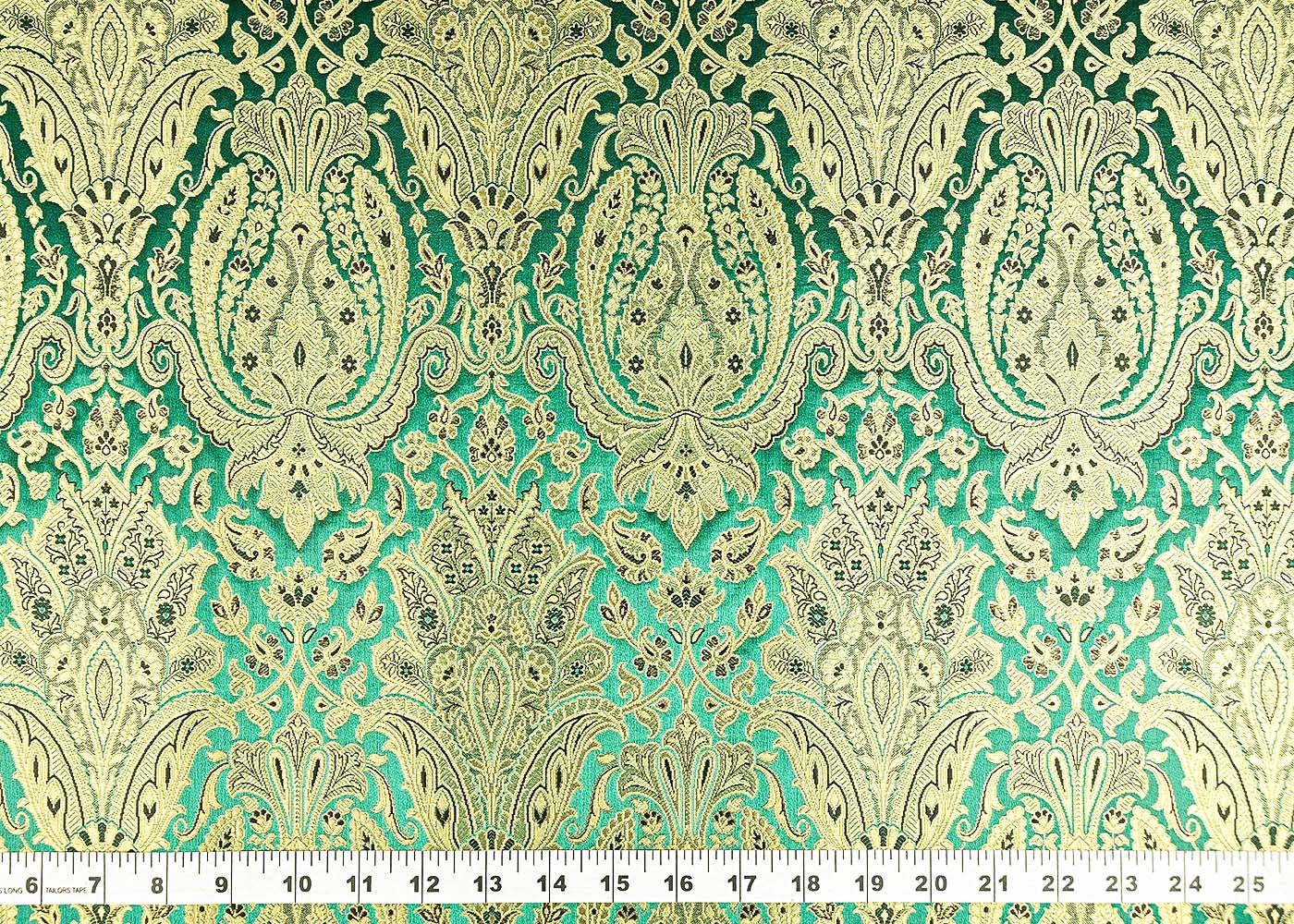 Rama Green Banarasi Brocade Fabric With All Over Golden Zari Handloom 21291