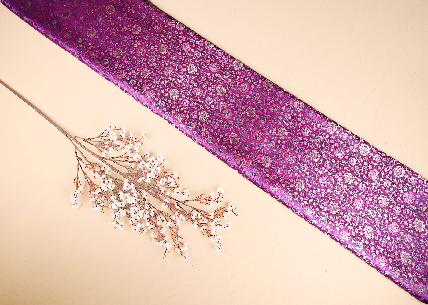Purple Banarasi Brocade Fabric With All Over Golden Zari Handloom 21296