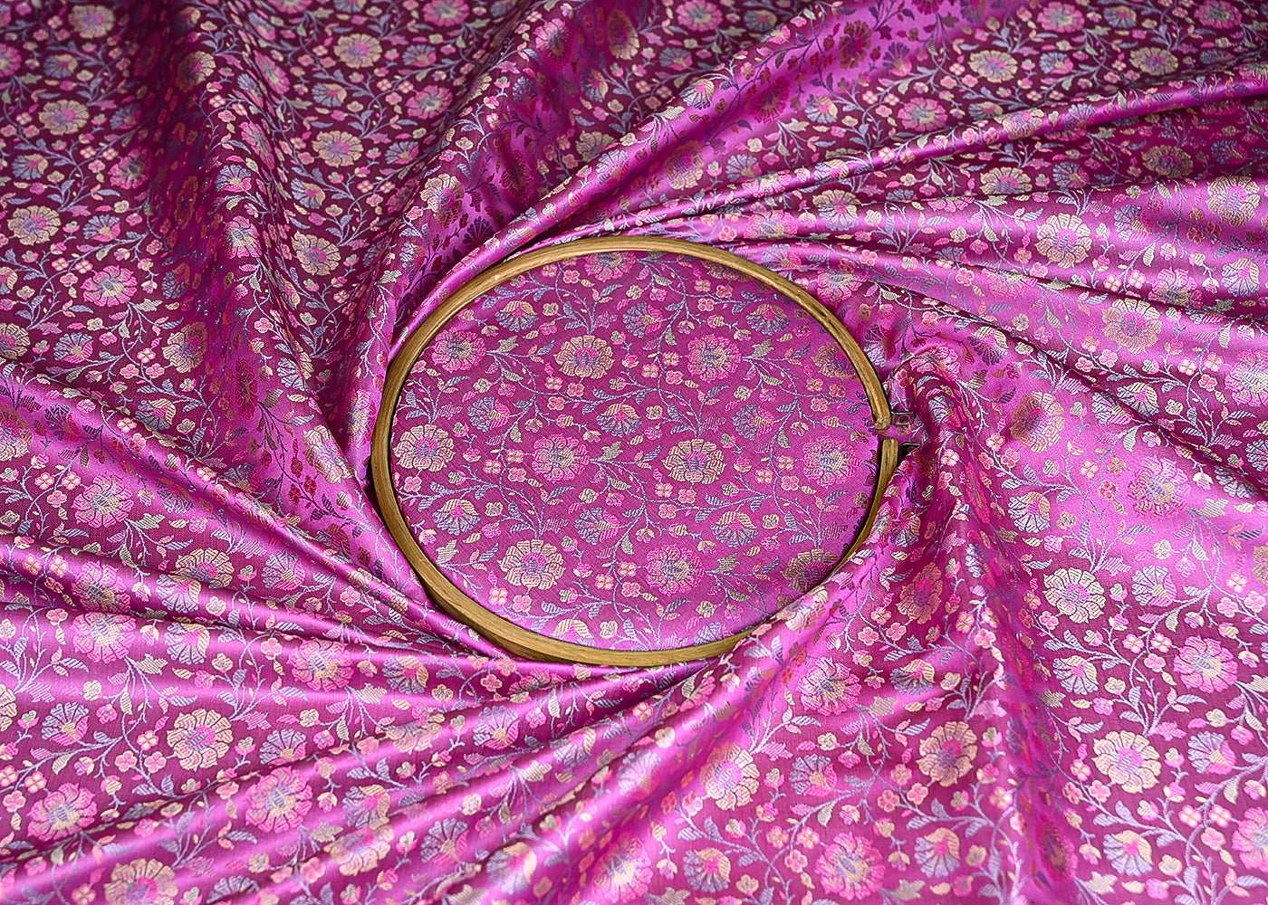 Purple Banarasi Brocade Fabric With All Over Golden Zari Handloom 21296
