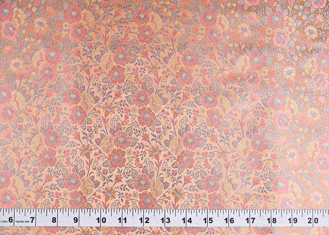 Light Peach Banarasi Brocade Fabric With All Over Thread And Zari Handloom 21299