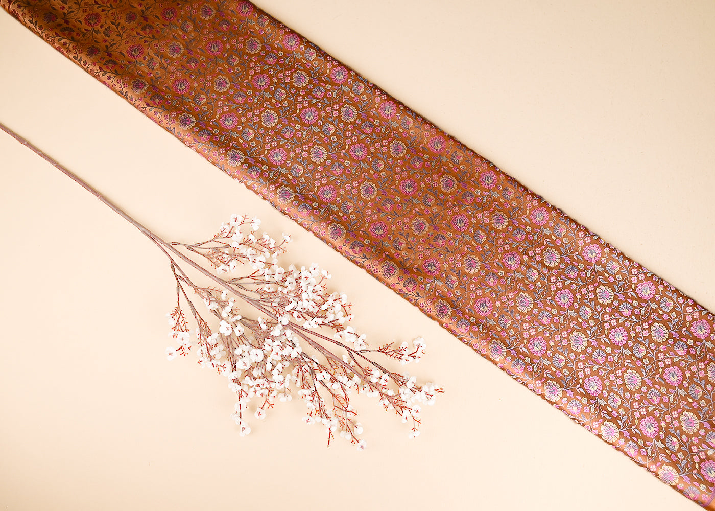 Peach Banarasi Brocade Fabric With All Over Golden Zari Handloom 21300