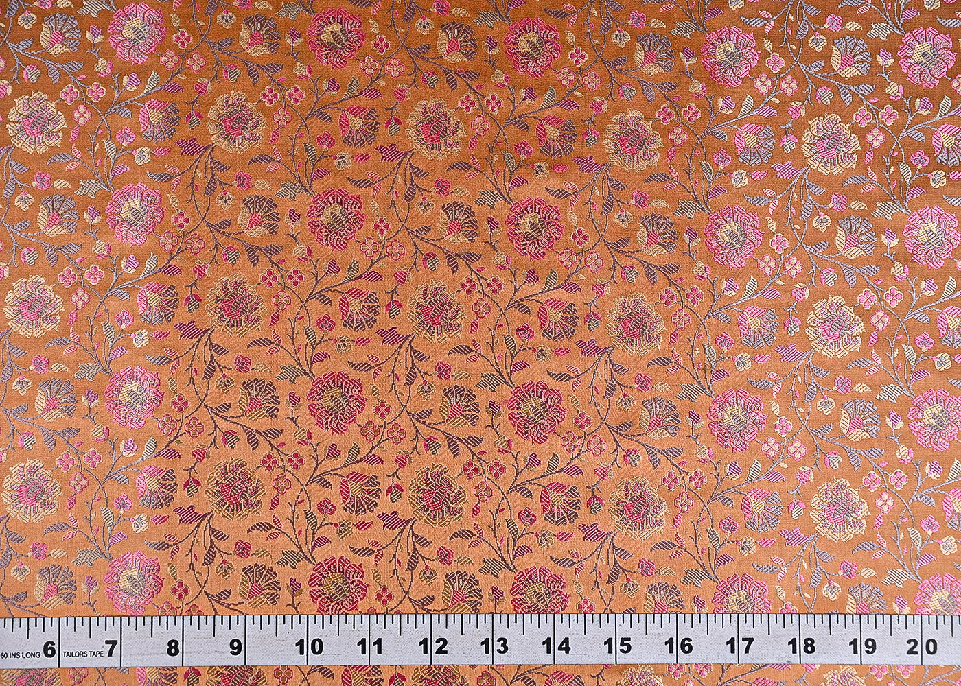 Peach Banarasi Brocade Fabric With All Over Golden Zari Handloom 21300