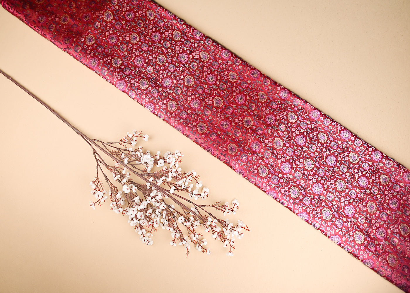 Pink Banarasi Brocade Fabric With All Over Golden Zari Handloom 21301