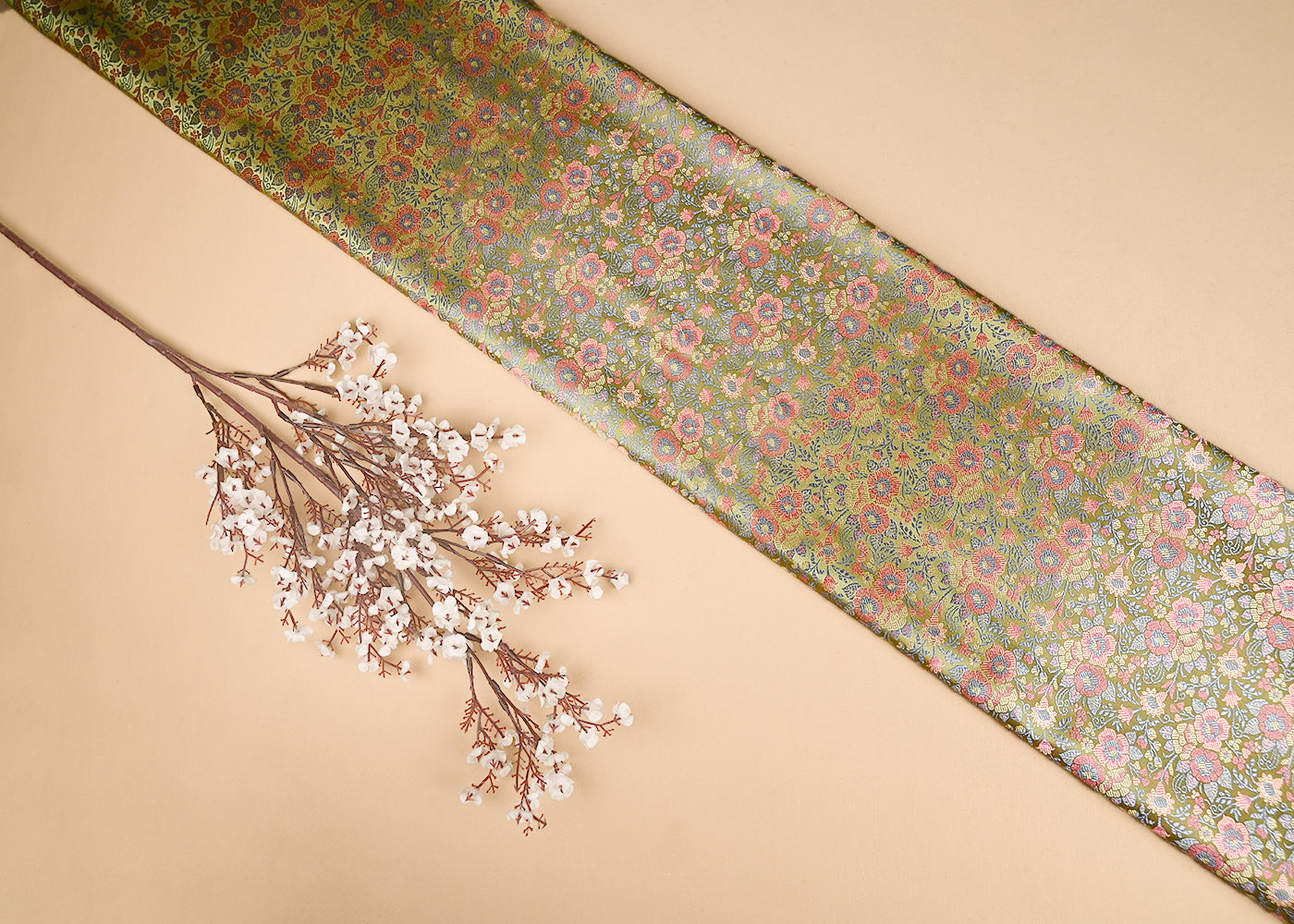 Light Green Banarasi Brocade Fabric With All Over Thread And Zari Handloom 21302