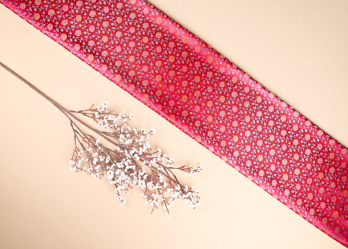 Pink Banarasi Brocade Fabric With All Over Thread And Zari Handloom 21303
