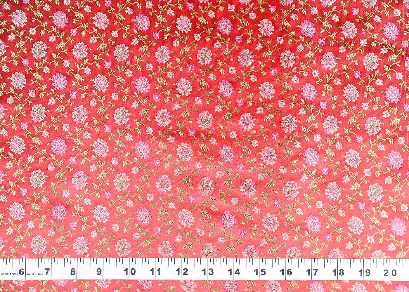 Red Banarasi Brocade Fabric With All Over Thread And Zari Handloom 21304