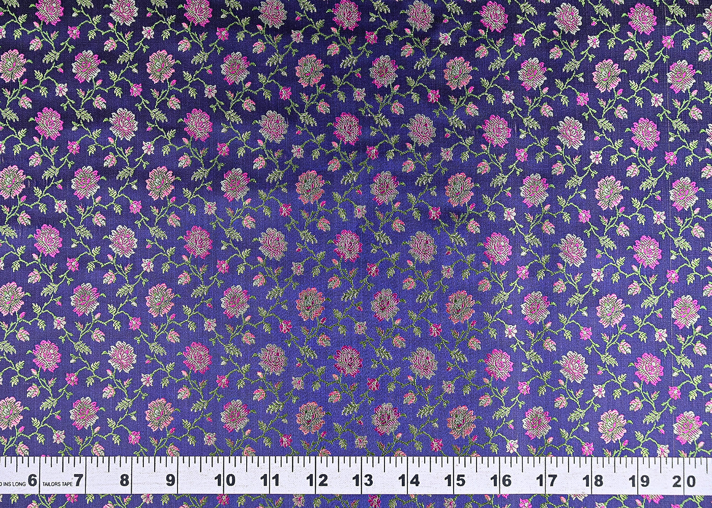 Navy Blue Banarasi Brocade Fabric With All Over Thread And Zari Handloom 21307