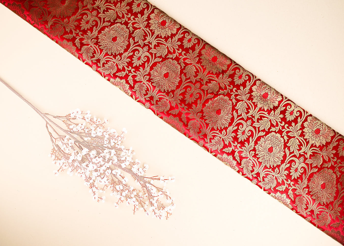 Red-Banarasi-Brocade-Fabric-With-All-Over-Golden-Zari-Handloom-21331