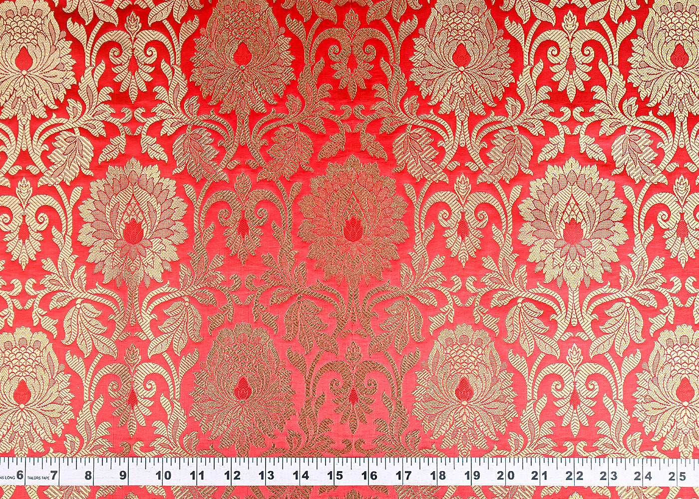 Red Banarasi Brocade Fabric With All Over Golden Zari Handloom 21331-measurement-view