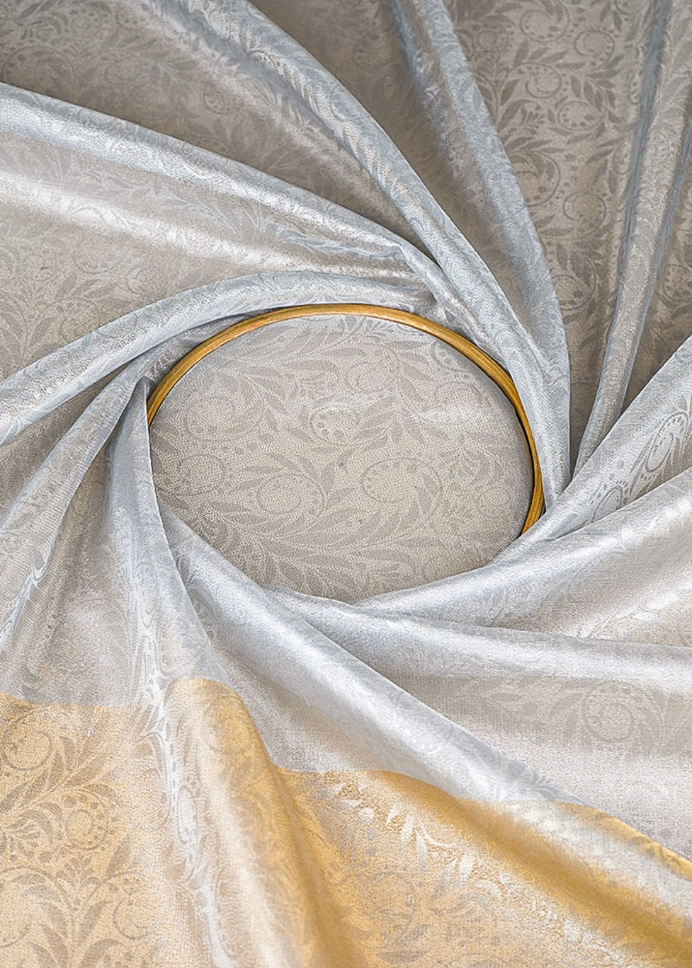 Light-Grey-&-Golden-Organza-Fabric-With-All-Over-Self-Work-With-One-Side-Border-21340-close-view