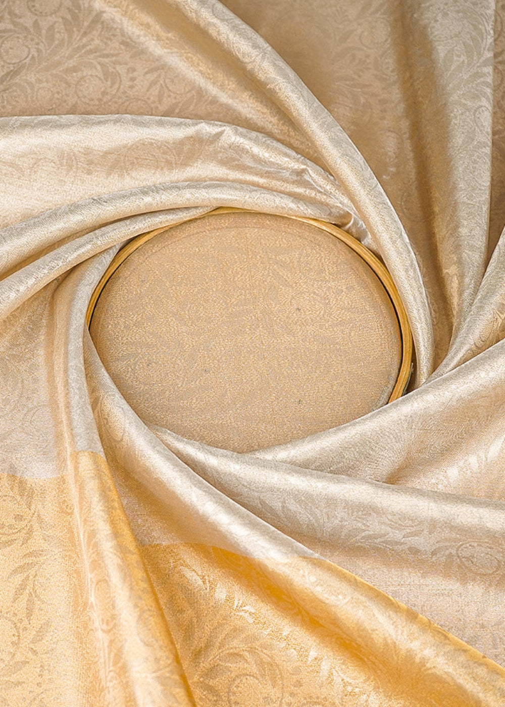 Light-Gold-&-Golden-Organza-Fabric-With-All-Over-Self-Work-With-One-Side-Border-21350-close-view