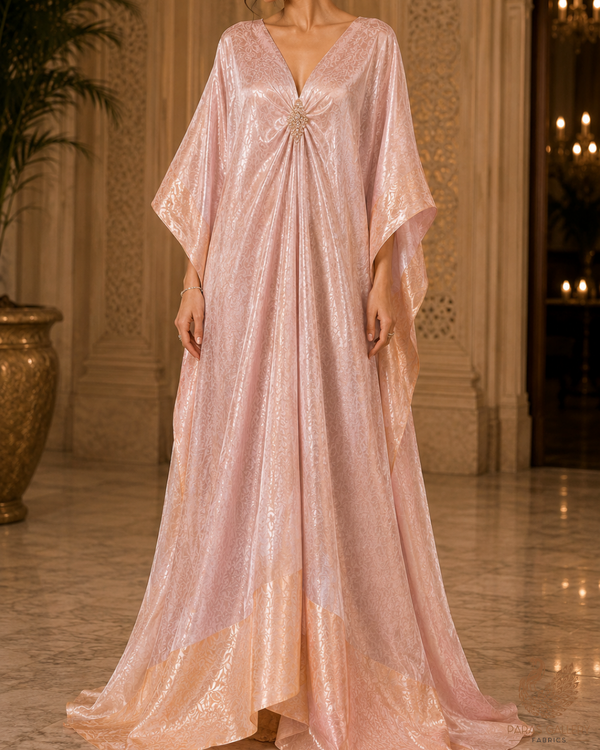 Onion Pink & Rose Gold Organza Fabric With All Over Self Work With One Side Border 21351