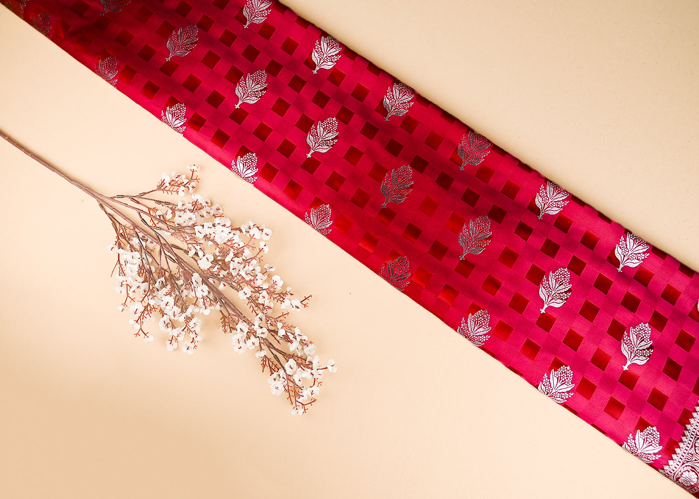 Rani Pink Banarasi Brocade Fabric With All Over Thread And Zari Handloom 21353