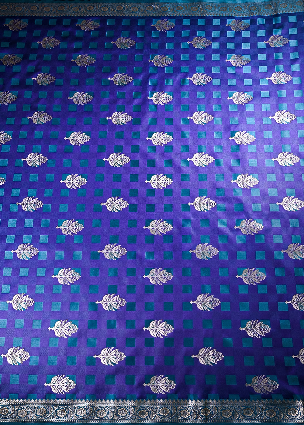 Royal Blue Banarasi Brocade Fabric With All Over Thread And Zari Handloom 21354