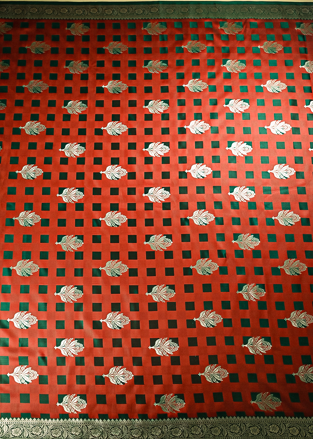 Deep Red Banarasi Brocade Fabric With All Over Thread And Zari Handloom 21355